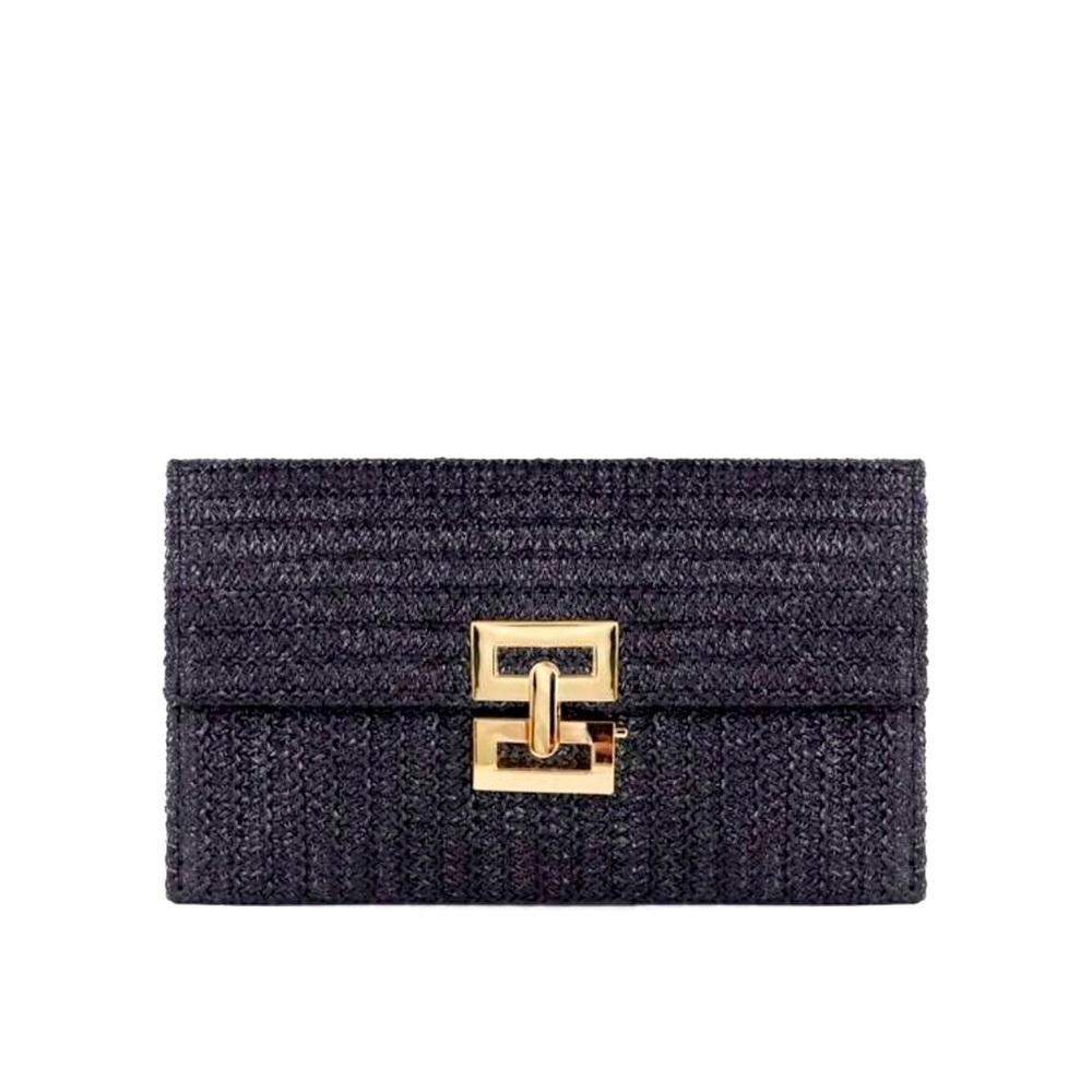 Metal-Lock Flap Woven Clutch